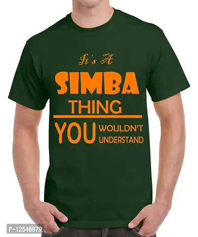 Caseria Men's Round Neck Cotton Half Sleeved T-Shirt with Printed Graphics - It's A Simba Thing (Bottel Green, MD)-thumb0