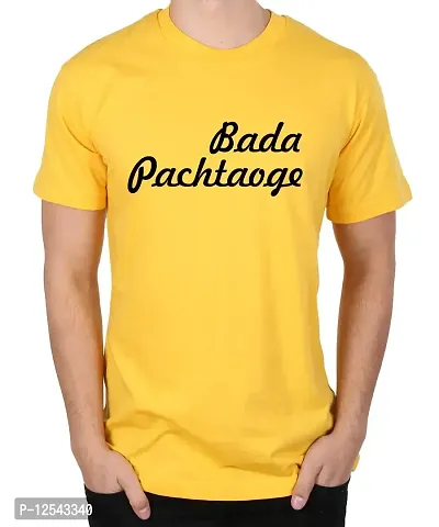 Caseria Men's Round Neck Cotton Half Sleeved T-Shirt with Printed Graphics - Bada Pachtaoge (Yellow, MD)