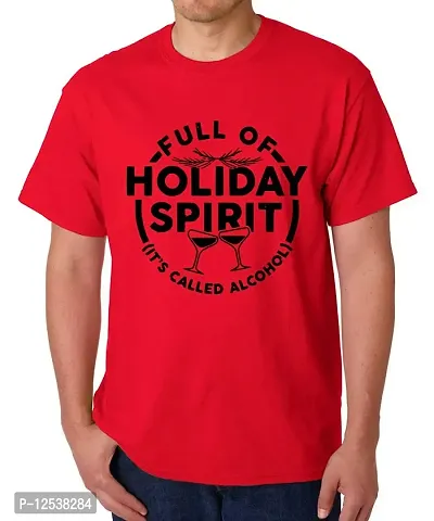 Caseria Men's Round Neck Cotton Half Sleeved T-Shirt with Printed Graphics - Full of Holiday (Red, L)-thumb0