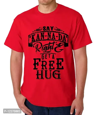 Caseria Men's Round Neck Cotton Half Sleeved T-Shirt with Printed Graphics - Say Kannada (Red, XXL)-thumb0