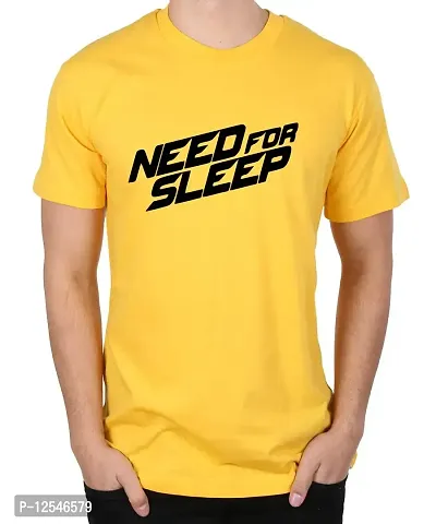 Caseria Men's Round Neck Cotton Half Sleeved T-Shirt with Printed Graphics - Need for Sleep (Yellow, MD)-thumb0