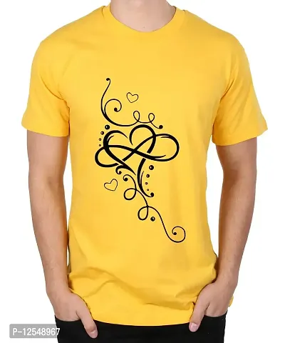 Caseria Men's Round Neck Cotton Half Sleeved T-Shirt with Printed Graphics - Love Flow (Yellow, SM)