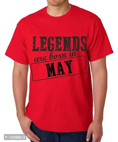 Caseria Men's Round Neck Cotton Half Sleeved T-Shirt with Printed Graphics - Legends are Born in May Pattern (Red, MD)-thumb0