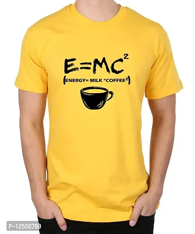 Caseria Men's Round Neck Cotton Half Sleeved T-Shirt with Printed Graphics - E=MC2 (Yellow, MD)-thumb0