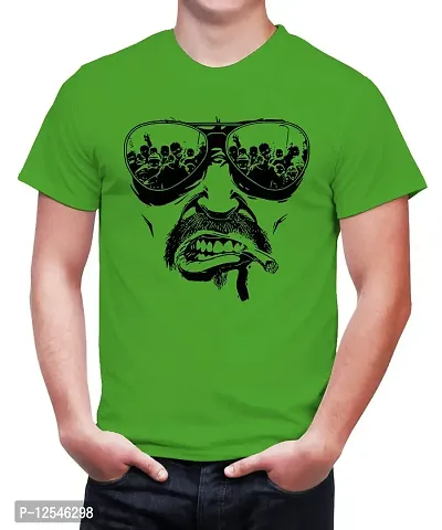 Caseria Men's Round Neck Cotton Half Sleeved T-Shirt with Printed Graphics - Angry Man Face (Parrot Green, L)