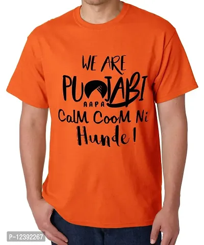 Caseria Men's Round Neck Cotton Half Sleeved T-Shirt with Printed Graphics - We are Punjabi (Orange, MD)-thumb0