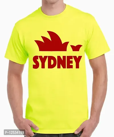 Caseria Men's Round Neck Cotton Half Sleeved T-Shirt with Printed Graphics - Sydney (Lemon Yellow, L)