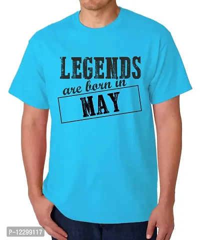 Caseria Men's Round Neck Cotton Half Sleeved T-Shirt with Printed Graphics - Legends are Born in May Pattern (Sky Blue, XXL)