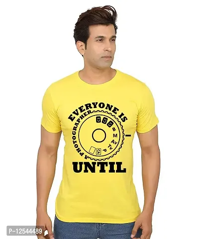 Caseria Men's Round Neck Cotton Half Sleeved T-Shirt with Printed Graphics - Everyone is A Photographer (Yellow, SM)-thumb0