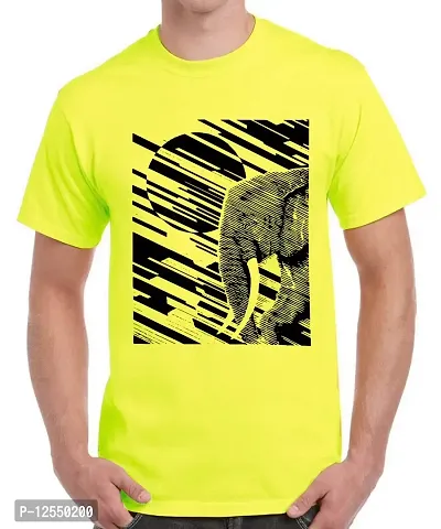 Caseria Men's Round Neck Cotton Half Sleeved T-Shirt with Printed Graphics - Elephant Line (Lemon Yellow, L)-thumb0