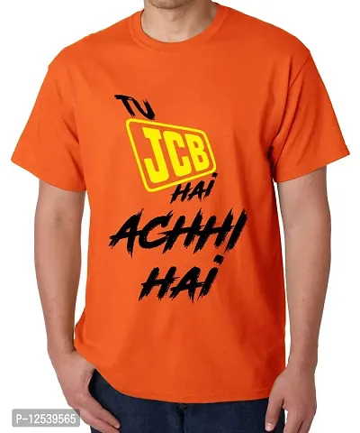 Caseria Men's Round Neck Cotton Half Sleeved T-Shirt with Printed Graphics - Achhi Hai (Orange, XXL)