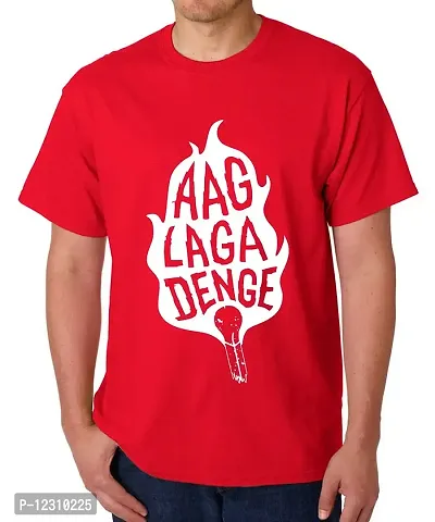 Caseria Men's Round Neck Cotton Half Sleeved T-Shirt with Printed Graphics - Aag Laga Denge (Red, SM)-thumb0