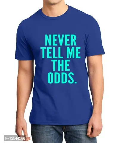 Caseria Men's Round Neck Cotton Half Sleeved T-Shirt with Printed Graphics - Never Tell ME ODDS (Royal Blue, XL)-thumb0