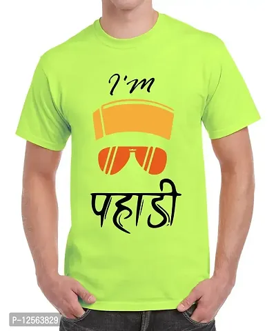 Caseria Men's Round Neck Cotton Half Sleeved T-Shirt with Printed Graphics - I'm Pahadi (Liril Green, SM)