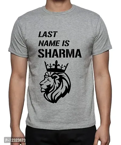 Caseria Men's Round Neck Cotton Half Sleeved T-Shirt with Printed Graphics - Last Name is Sharma (Grey, L)-thumb0