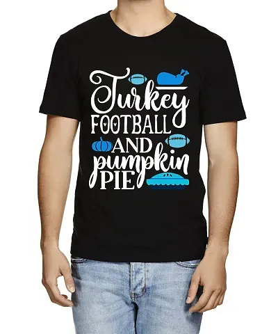 Caseria Men's Graphic Half Sleeve T-Shirt - Football Pumpkin (Black, SM)