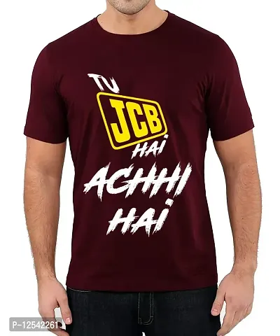 Caseria Men's Round Neck Cotton Half Sleeved T-Shirt with Printed Graphics - Achhi Hai (Maroon, XXL)