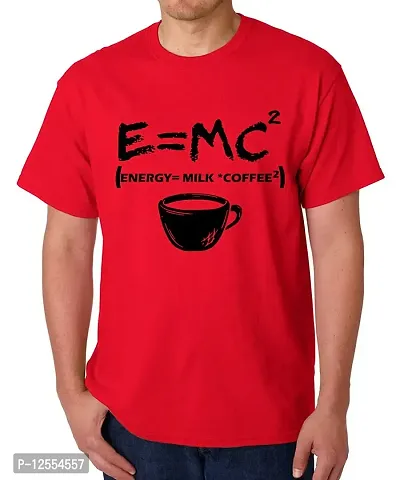 Caseria Men's Round Neck Cotton Half Sleeved T-Shirt with Printed Graphics - E=MC2 (Red, XL)