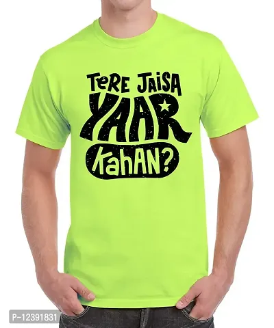 Caseria Men's Round Neck Cotton Half Sleeved T-Shirt with Printed Graphics - Tere Jaisa Yaar Kahan (Liril Green, XXL)