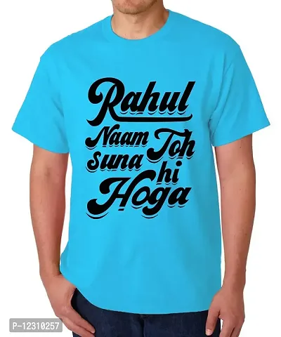 Caseria Men's Round Neck Cotton Half Sleeved T-Shirt with Printed Graphics - Rahul Naam Toh Suna Hi (Sky Blue, XL)