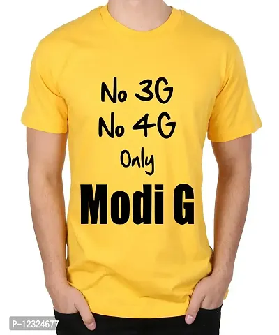Caseria Men's Round Neck Cotton Half Sleeved T-Shirt with Printed Graphics - Only Modi G (Yellow, XL)