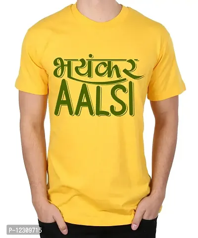 Caseria Men's Round Neck Cotton Half Sleeved T-Shirt with Printed Graphics - Bhayankar Aalsi (Yellow, MD)-thumb0