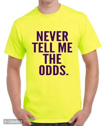 Caseria Men's Round Neck Cotton Half Sleeved T-Shirt with Printed Graphics - Never Tell ME ODDS (Lemon Yellow, L)-thumb0