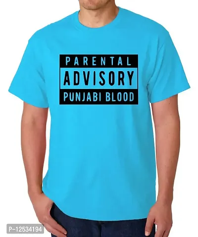 Caseria Men's Round Neck Cotton Half Sleeved T-Shirt with Printed Graphics - Advisory Punjabi Blood (Sky Blue, MD)