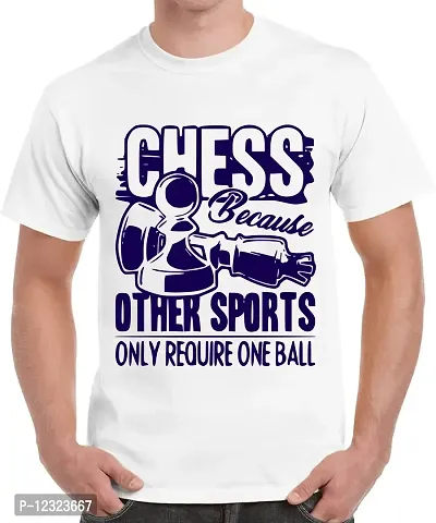 Caseria Men's Round Neck Cotton Half Sleeved T-Shirt with Printed Graphics - Chess (White, XXL)