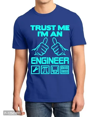 Caseria Men's Round Neck Cotton Half Sleeved T-Shirt with Printed Graphics - Trust Me I Am Engineer (Royal Blue, L)-thumb0