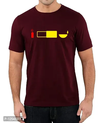 Caseria Men's Round Neck Cotton Half Sleeved T-Shirt with Printed Graphics - Mode Diwali (Maroon, MD)-thumb0