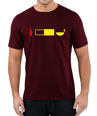 Caseria Men's Round Neck Half Sleeved T-Shirt with Graphics - Mode Diwali (Maroon, MD)