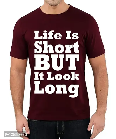 Caseria Men's Round Neck Cotton Half Sleeved T-Shirt with Printed Graphics - It Look Long (Maroon, XL)-thumb0