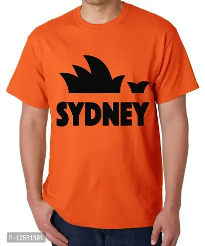 Caseria Men's Round Neck Cotton Half Sleeved T-Shirt with Printed Graphics - Sydney (Orange, L)