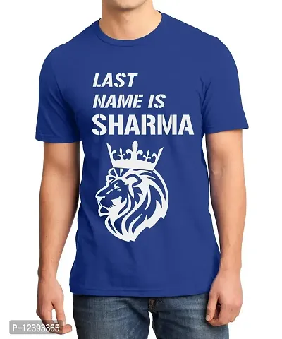 Caseria Men's Round Neck Cotton Half Sleeved T-Shirt with Printed Graphics - Last Name is Sharma (Royal Blue, XXL)