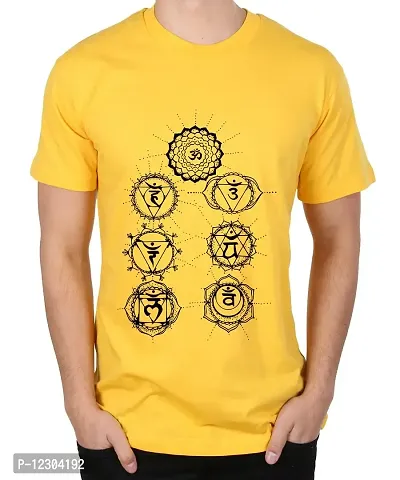 Caseria Men's Round Neck Cotton Half Sleeved T-Shirt with Printed Graphics - Sacral Chakra (Yellow, XXL)