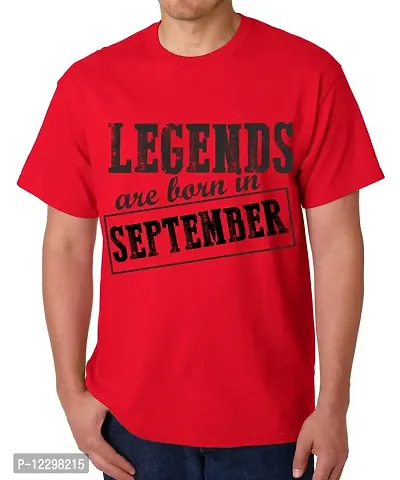 Caseria Men's Round Neck Cotton Half Sleeved T-Shirt with Printed Graphics - Legends are Born in September Pattern (Red, L)-thumb0