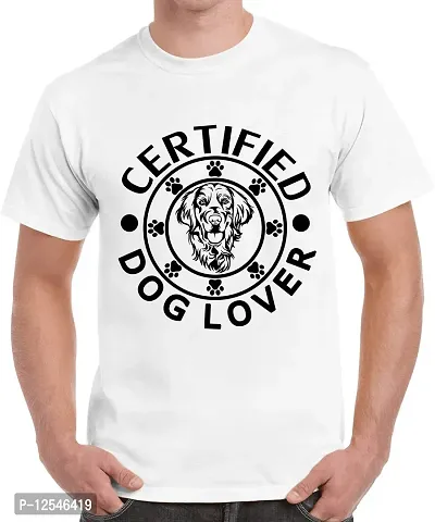 Caseria Men's Round Neck Cotton Half Sleeved T-Shirt with Printed Graphics - Certified Dog Lover (White, XL)