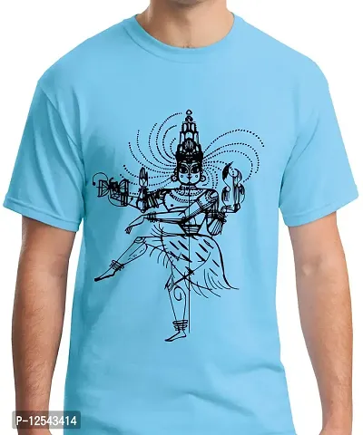 Caseria Men's Round Neck Cotton Half Sleeved T-Shirt with Printed Graphics - Maha Dev Dance (Sky Blue, MD)-thumb0