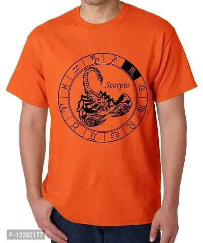 Caseria Men's Round Neck Cotton Half Sleeved T-Shirt with Printed Graphics - Scorpio (Orange, XL)