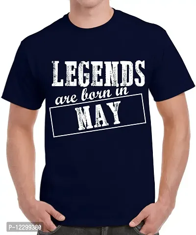 Caseria Men's Round Neck Cotton Half Sleeved T-Shirt with Printed Graphics - Legends are Born in May Pattern (Navy Blue, XXL)-thumb0