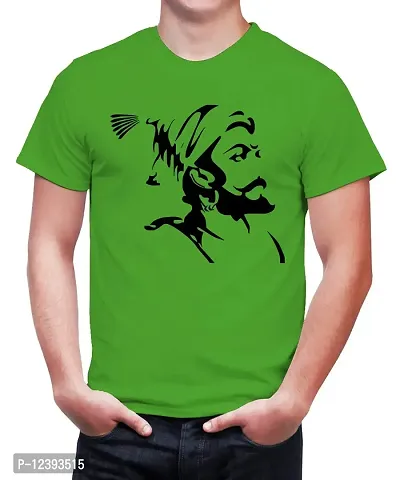 Caseria Men's Round Neck Cotton Half Sleeved T-Shirt with Printed Graphics - Shivaji Maharaj (Parrot Green, MD)