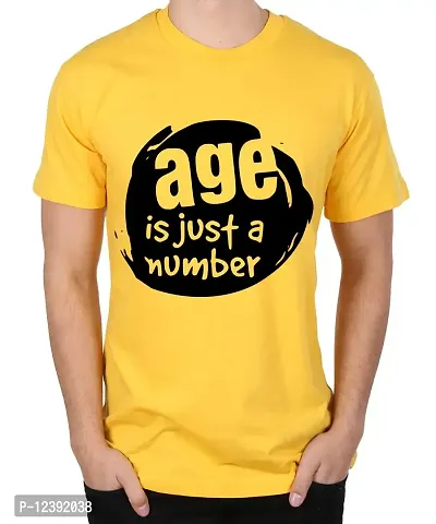 Caseria Men's Round Neck Cotton Half Sleeved T-Shirt with Printed Graphics - Age is Just Number (Yellow, XL)-thumb0