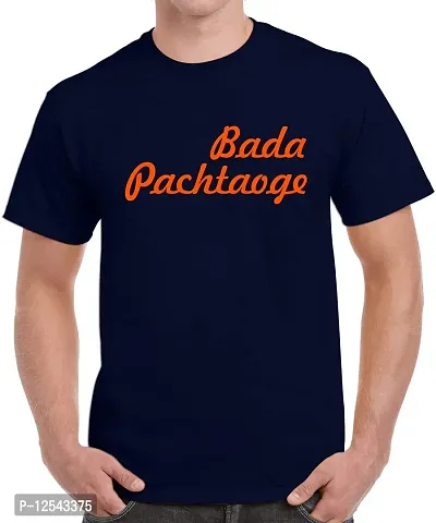 Caseria Men's Round Neck Cotton Half Sleeved T-Shirt with Printed Graphics - Bada Pachtaoge (Navy Blue, L)-thumb0