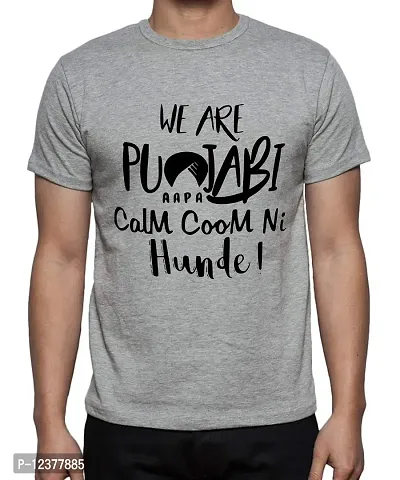 Caseria Men's Round Neck Cotton Half Sleeved T-Shirt with Printed Graphics - We are Punjabi (Grey, XL)-thumb0