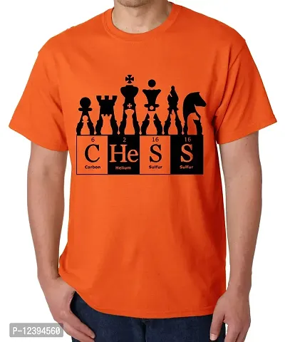 Caseria Men's Round Neck Cotton Half Sleeved T-Shirt with Printed Graphics - Chess Formula (Orange, XXL)-thumb0