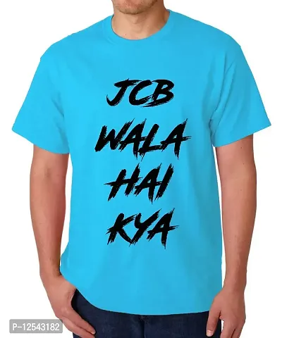 Caseria Men's Round Neck Cotton Half Sleeved T-Shirt with Printed Graphics - JCB Wala Hai (Sky Blue, XL)