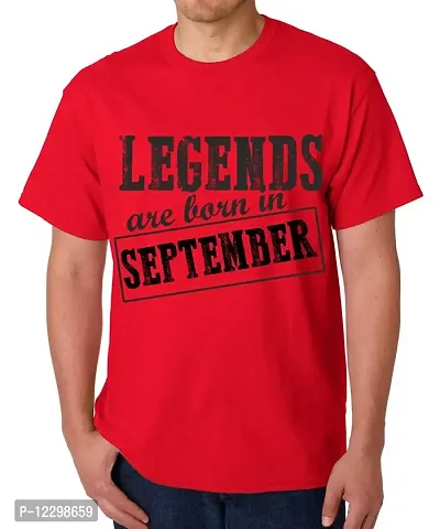 Caseria Men's Round Neck Cotton Half Sleeved T-Shirt with Printed Graphics - Legends are Born in September Pattern (Red, XXL)