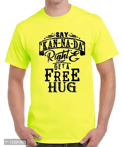 Caseria Men's Round Neck Cotton Half Sleeved T-Shirt with Printed Graphics - Say Kannada (Lemon Yellow, MD)-thumb0