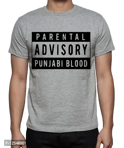 Caseria Men's Round Neck Cotton Half Sleeved T-Shirt with Printed Graphics - Advisory Punjabi Blood (Grey, MD)-thumb0